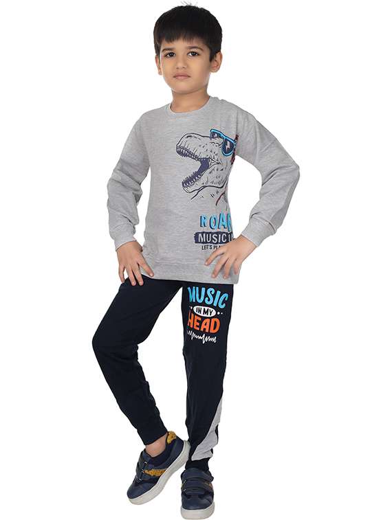 boys printed round neck full length set