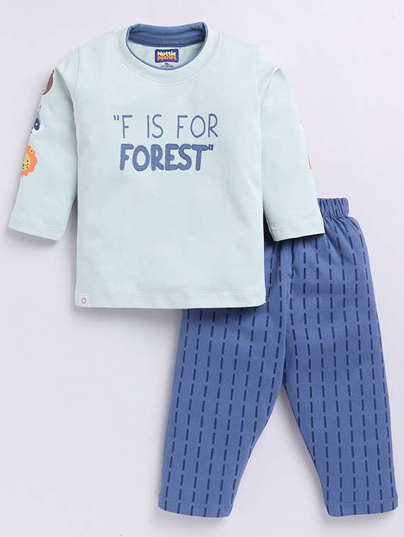 boys printed round neck full length set