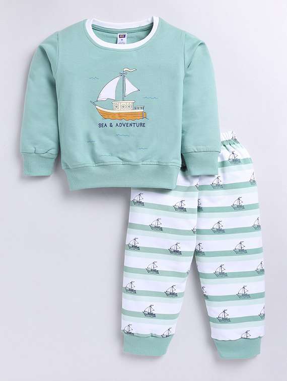 boys printed round neck full length set