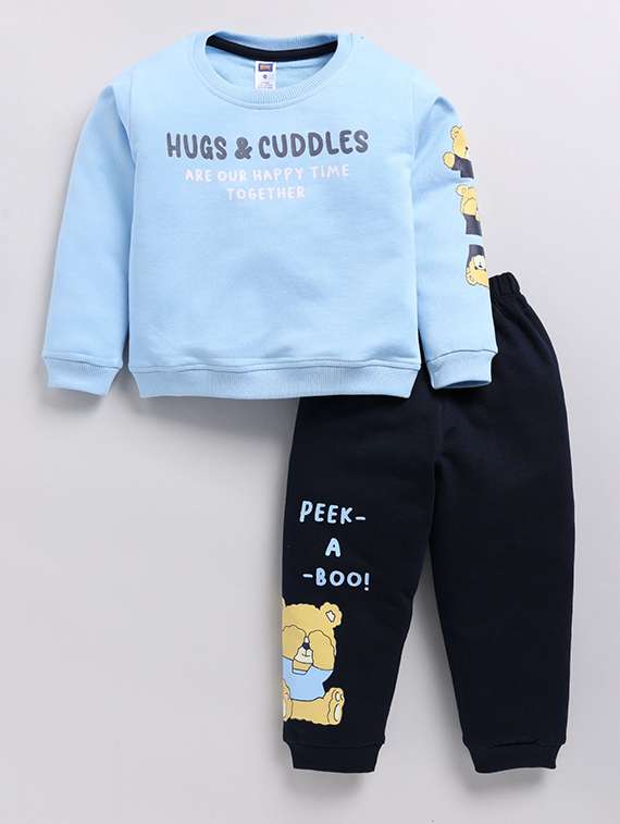 boys printed round neck full length set