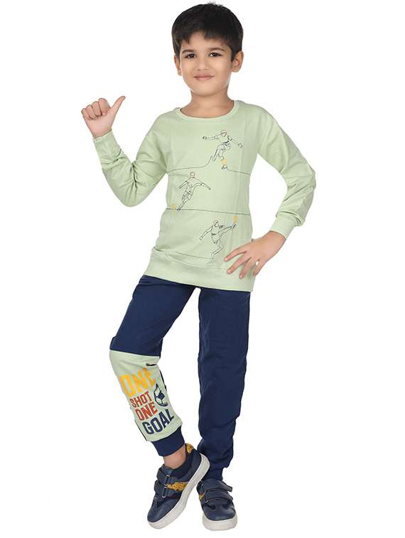 boys printed long sleeves full length set