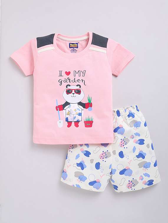 boys printed round neck t-shirt and shorts set