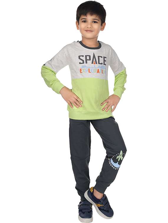 boys colourblocked round neck full length set 