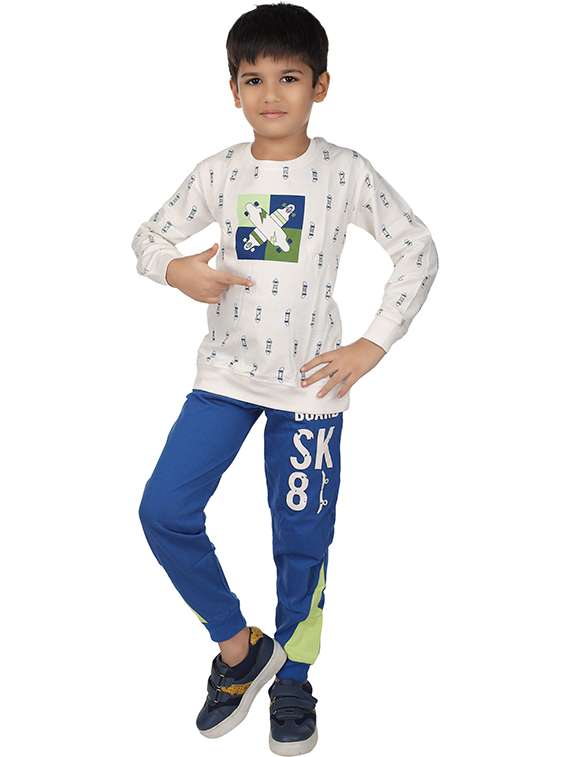 boys printed round neck full length set