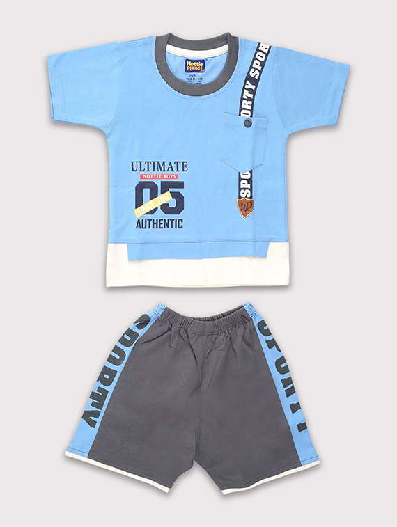 boys printed round neck t-shirt and shorts s