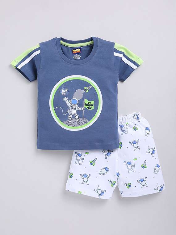 boys printed round neck t-shirt and shorts set