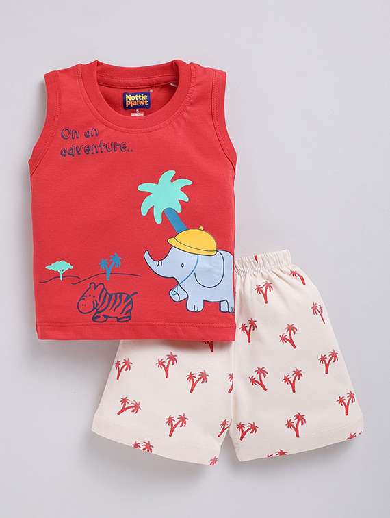 boys printed round neck t-shirt and shorts set