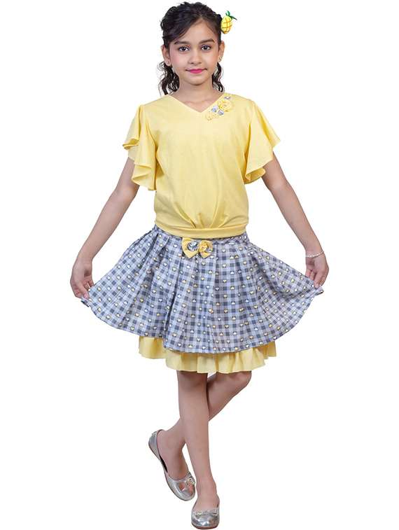 girls printed short sleeves top and skirt set