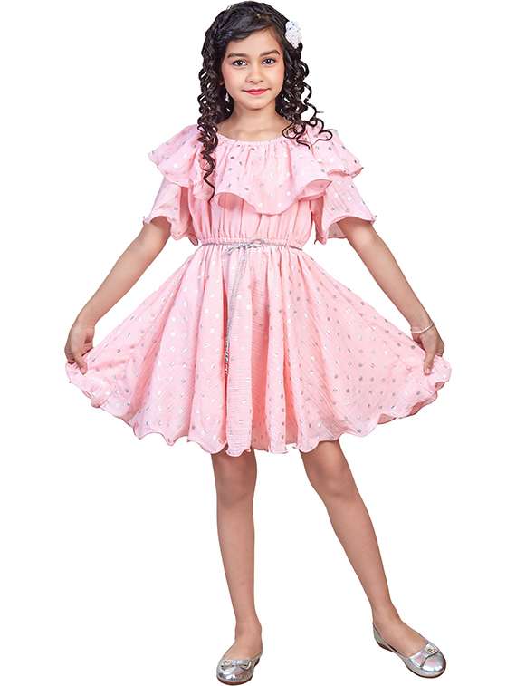 girls printed round neck fit and flare dress