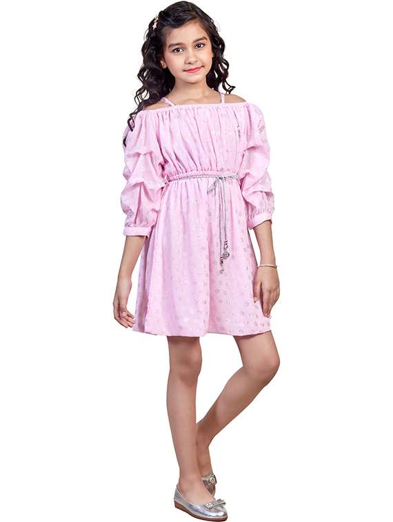 girls printed cold shoulder fit and flare dress