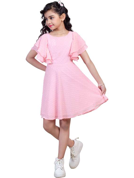 girls self design round neck a-line dress