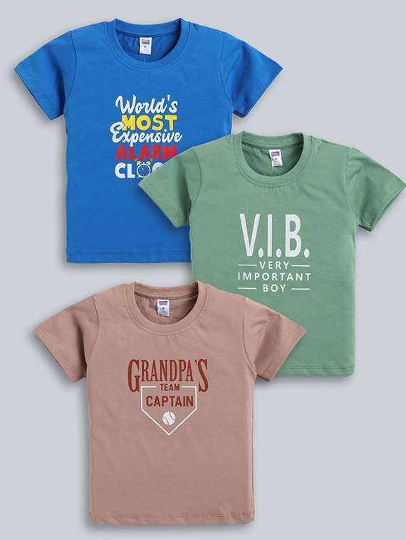 boys pack of 3 printed round neck t-shirt