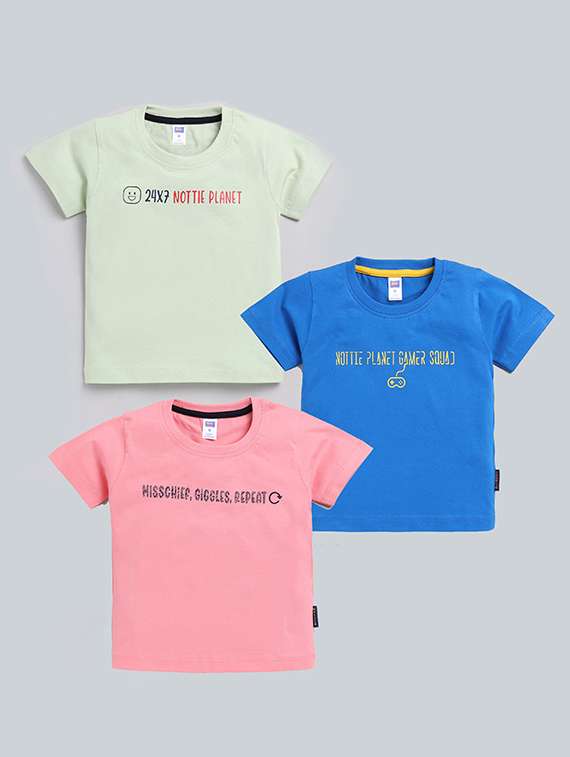 boys pack of 3 printed round neck t-shirt