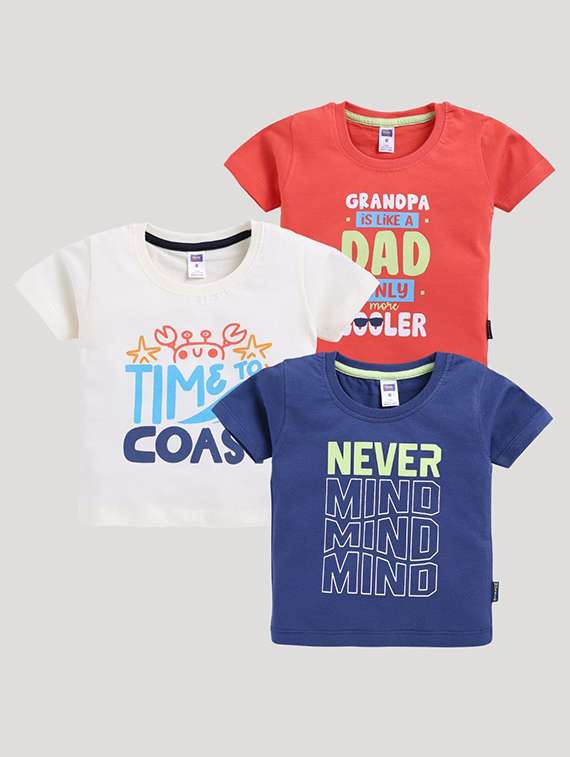 boys pack of 3 printed round neck t-shirt