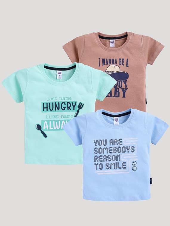 boys pack of 3 printed round neck t-shirt