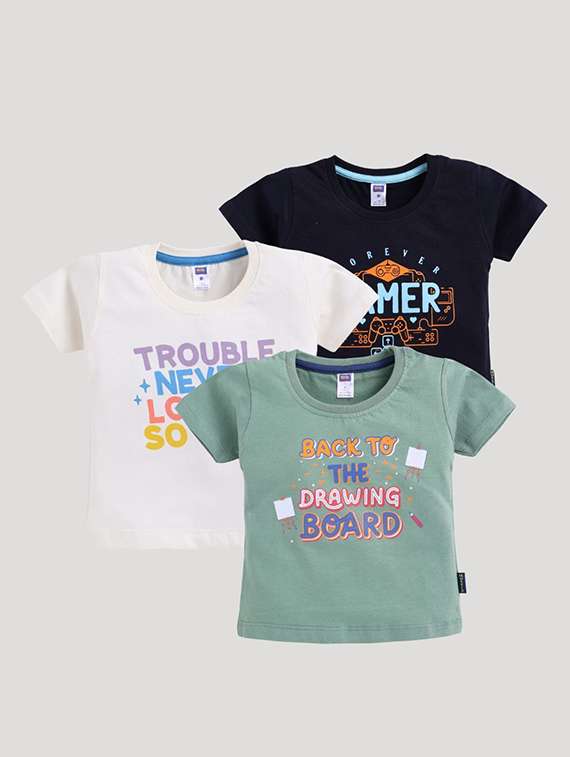 boys pack of 3 printed round neck t-shirt