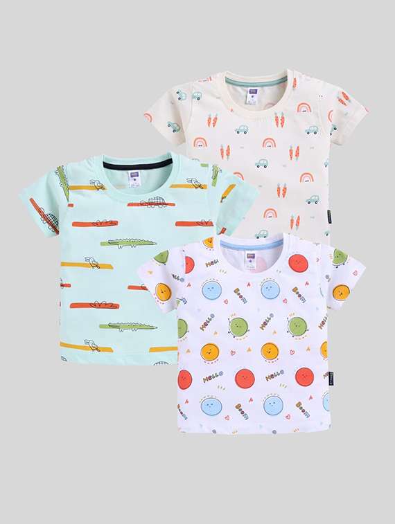 boys pack of 2 printed round neck t-shirt