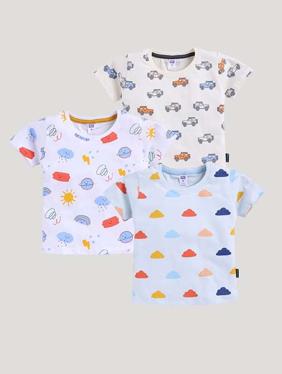 boys pack of 2 printed round neck t-shirt