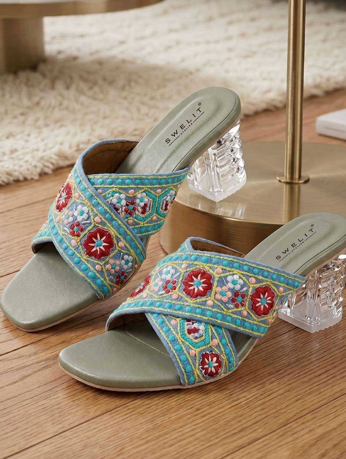 women embroidered slip on sandals