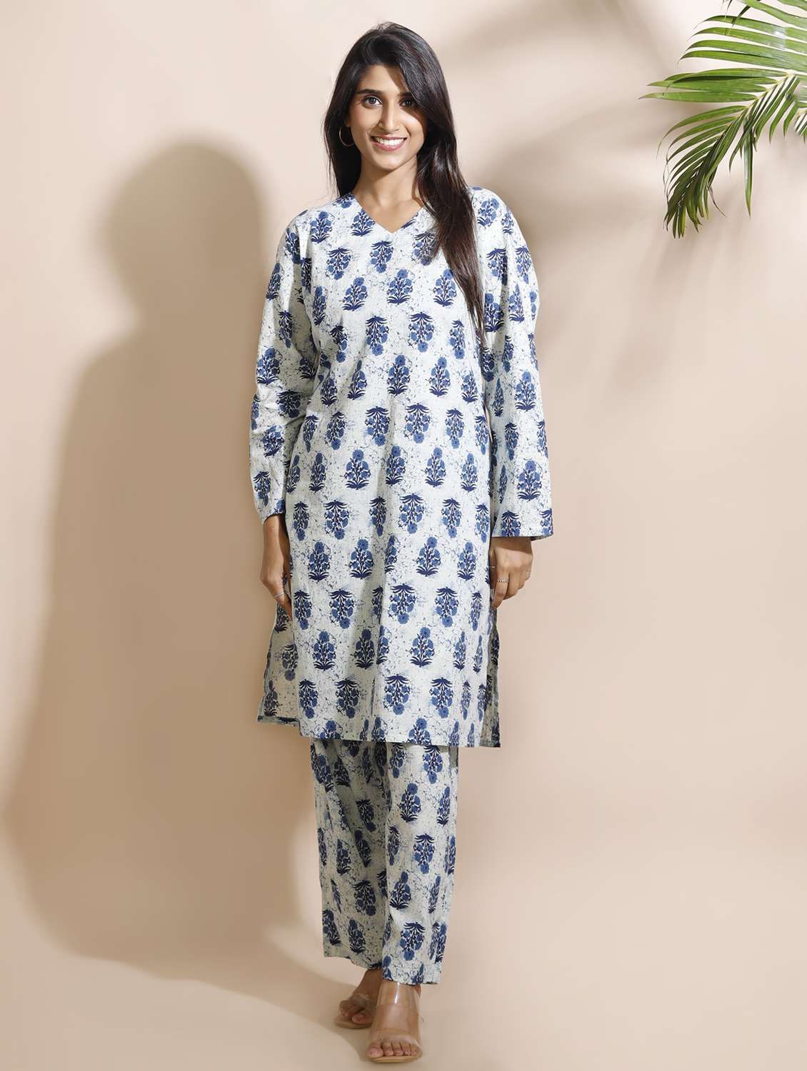 women printed long sleeve nightwear set