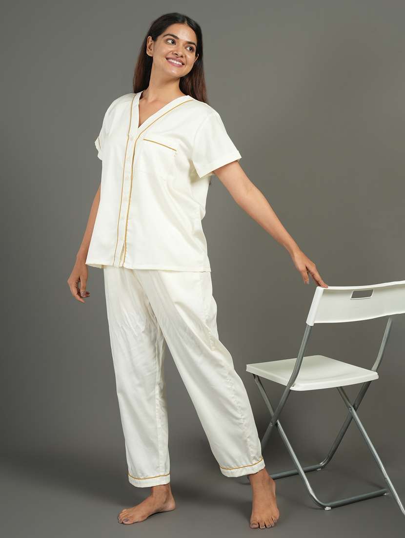 women solid short sleeve nightwear set