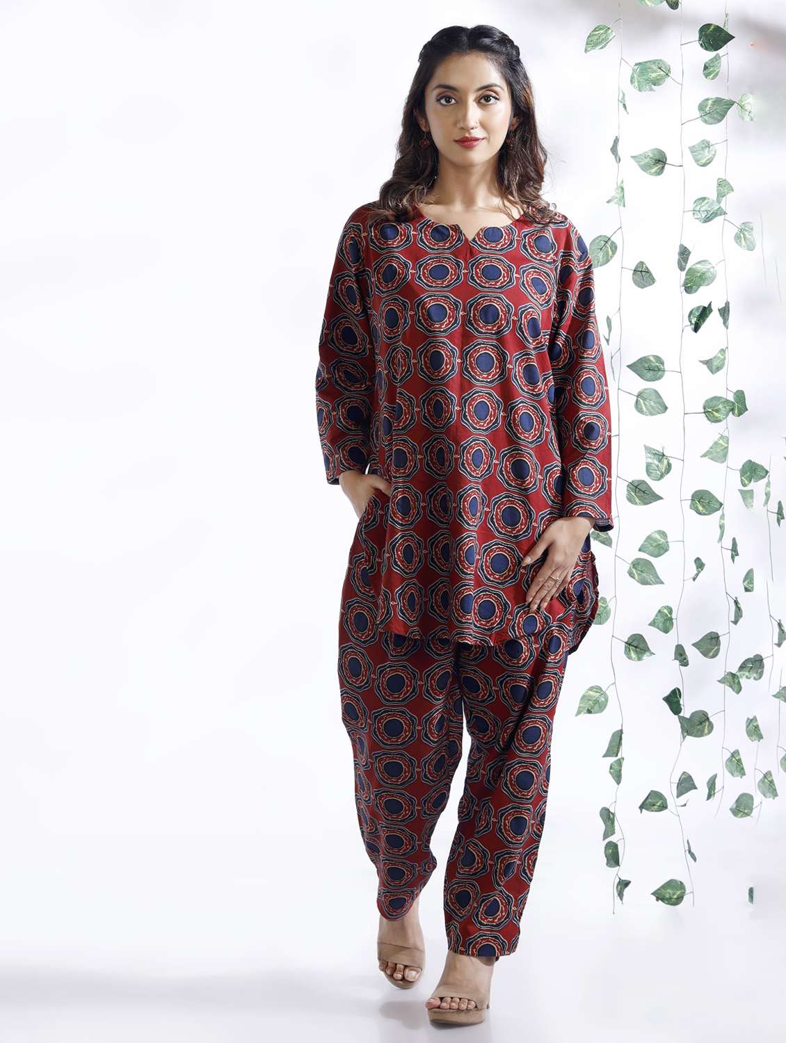 women printed notch neck nightwear set