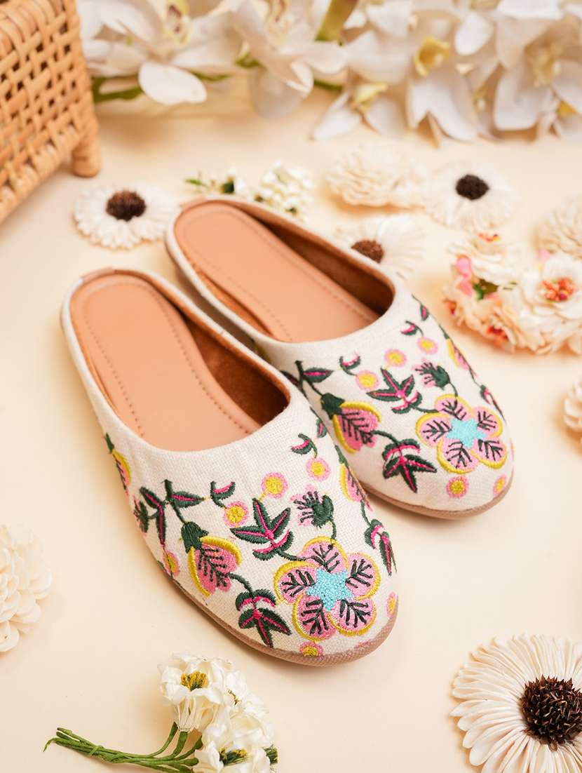 women embroidered slip on mules