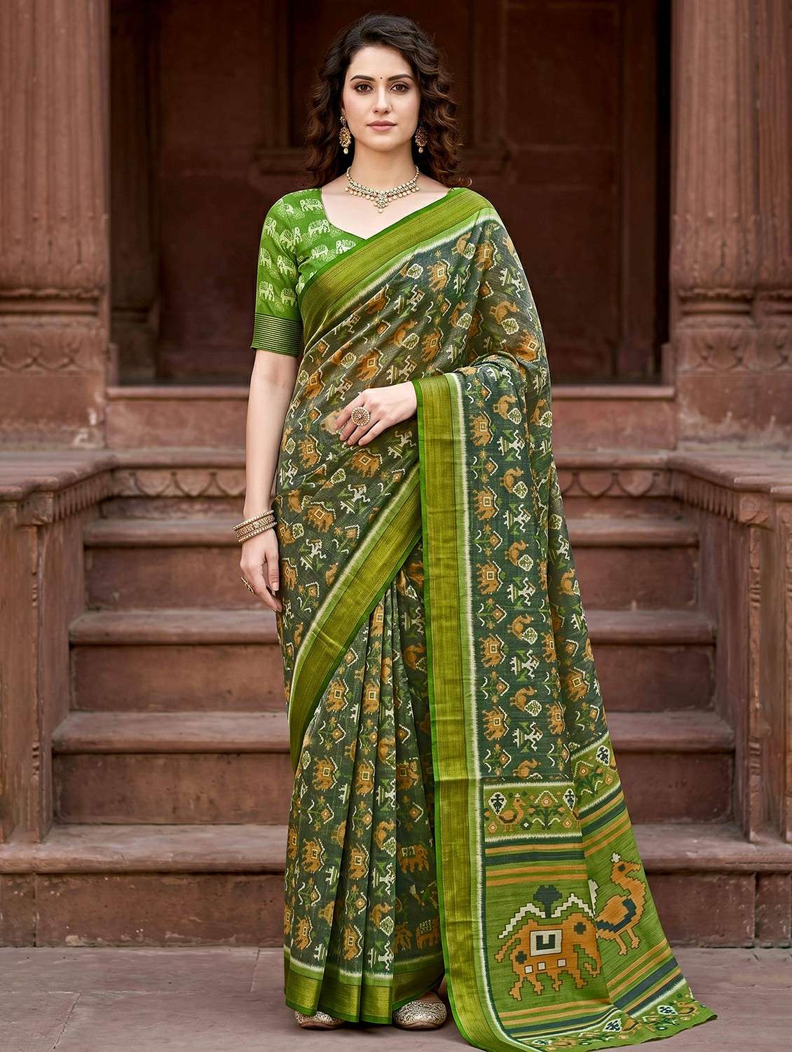 women printed patola saree with blouse