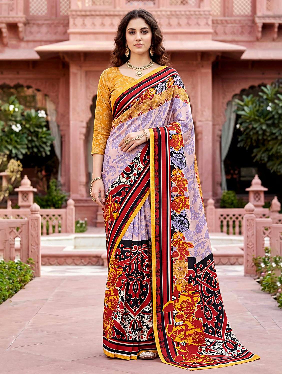 women printed casual wear saree with blouse