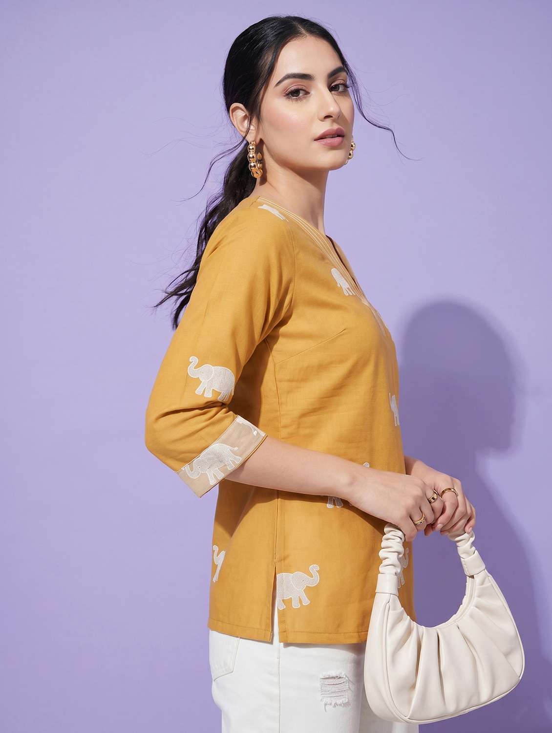 women printed three quarter sleeve straight kurti - 22498658 -  Standard Image - 3