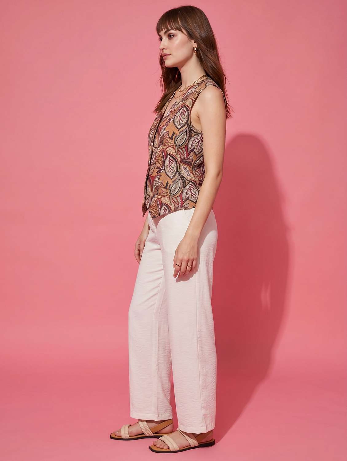 women printed sleeveless regular fit vest top - 22498661 -  Standard Image - 3
