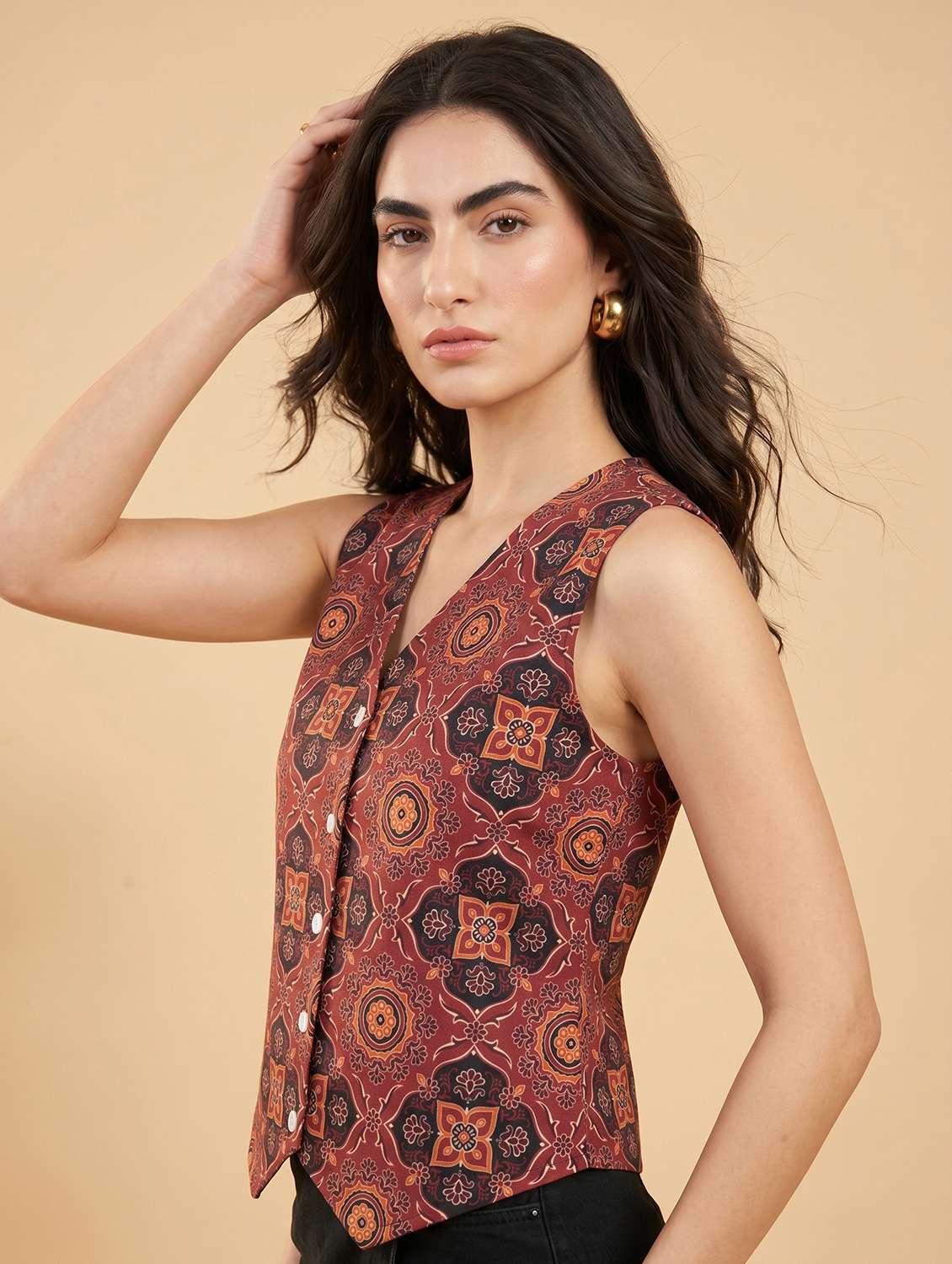 women printed sleeveless regular fit vest top - 22498665 -  Standard Image - 3