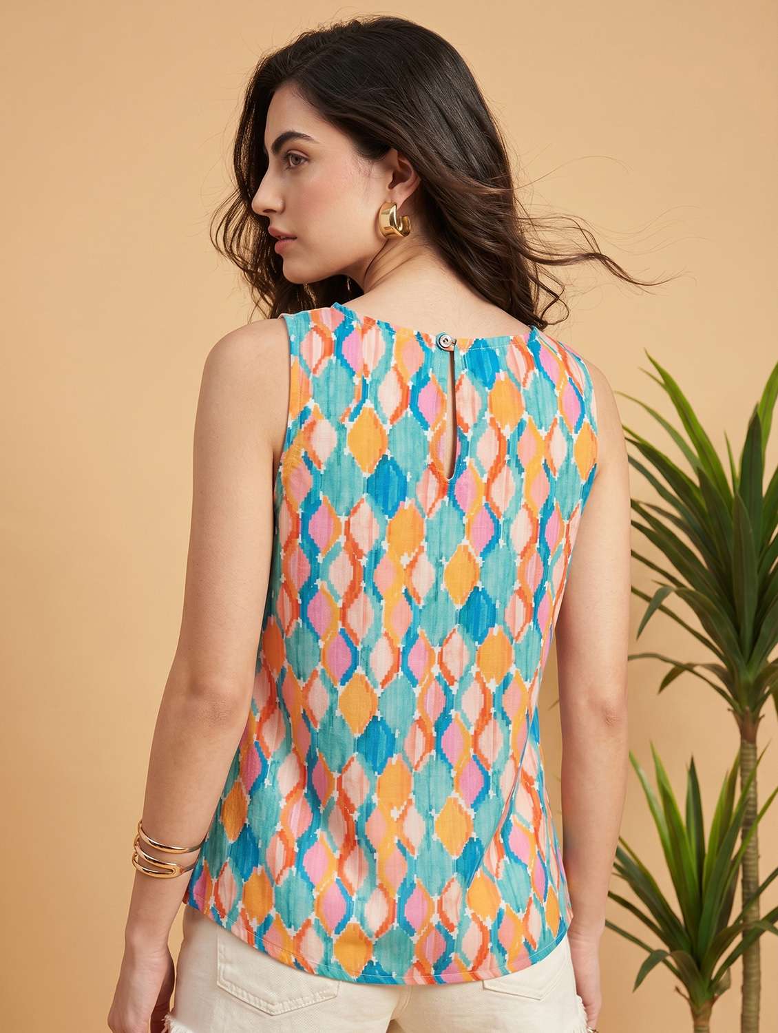 women ikat printed sleeveless ethnic top - 22498671 -  Standard Image - 3