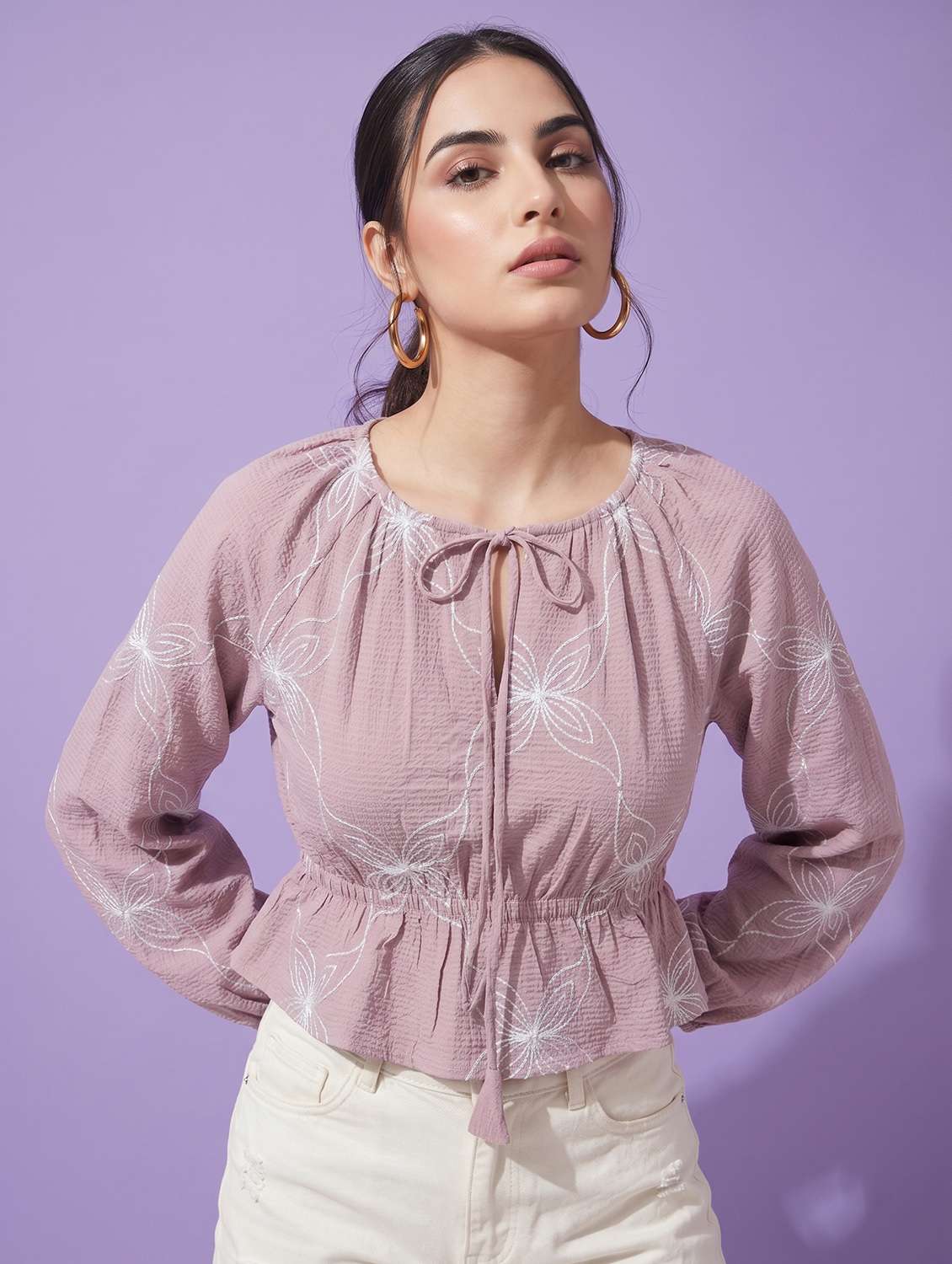 women embroidered long sleeves peplum top - 22498677 -  Standard Image - 5