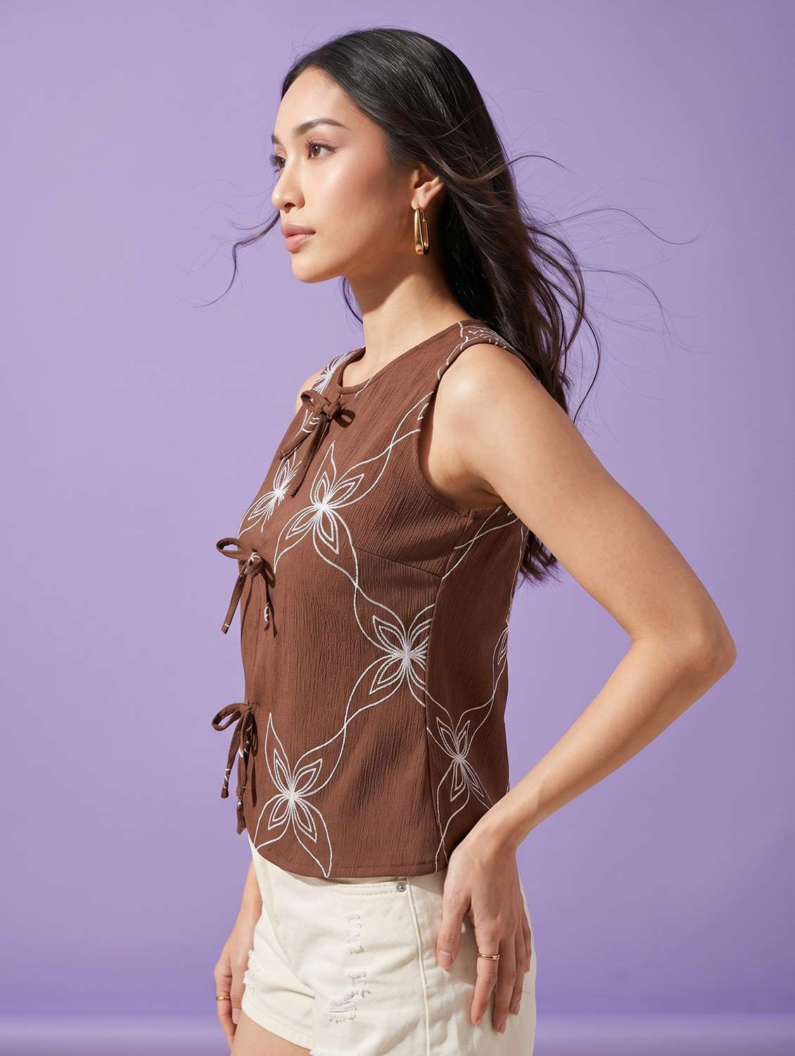 women embroidered round neck sleeveless vest top - 22498678 -  Standard Image - 3