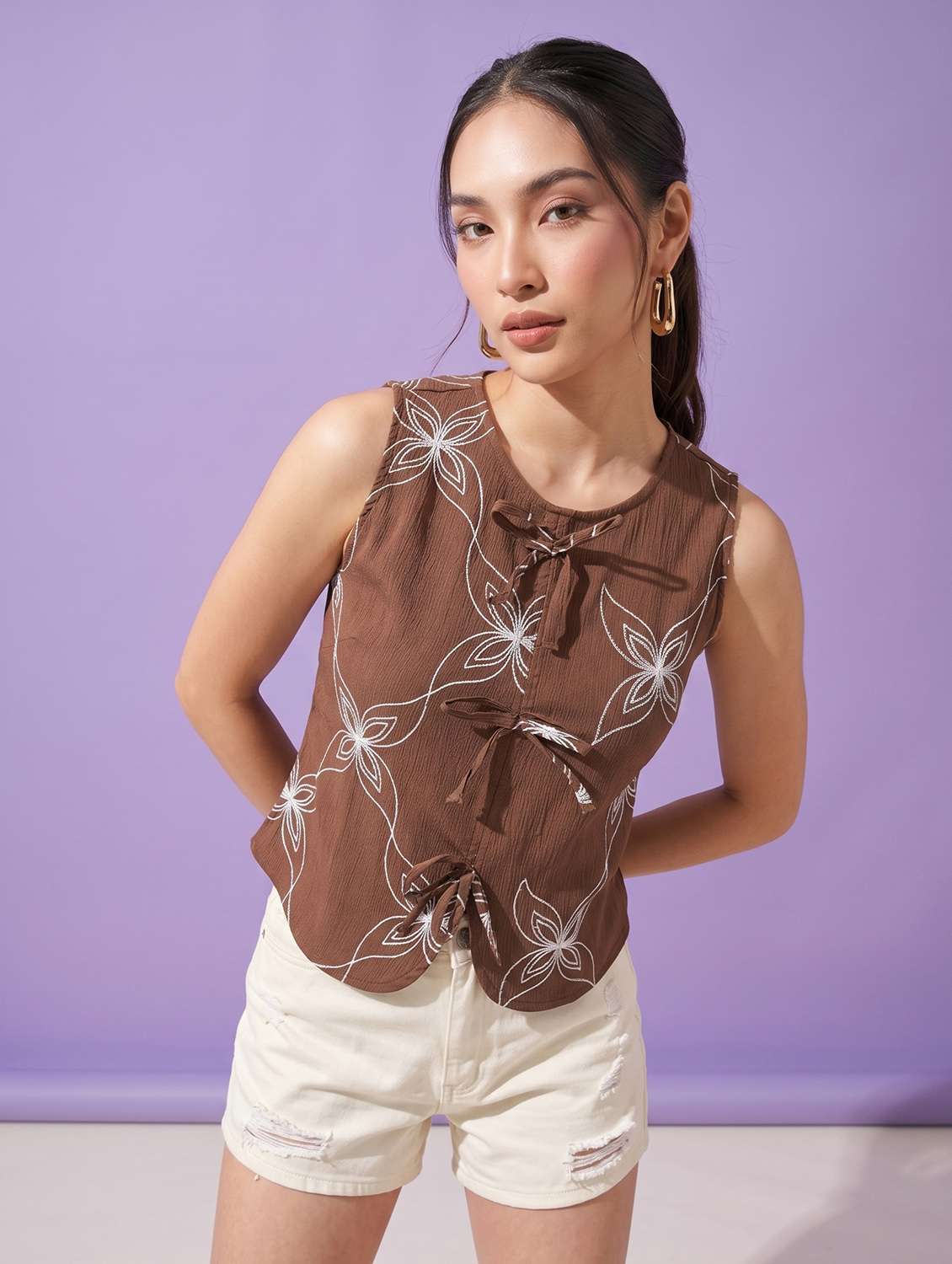 women embroidered round neck sleeveless vest top - 22498678 -  Standard Image - 5