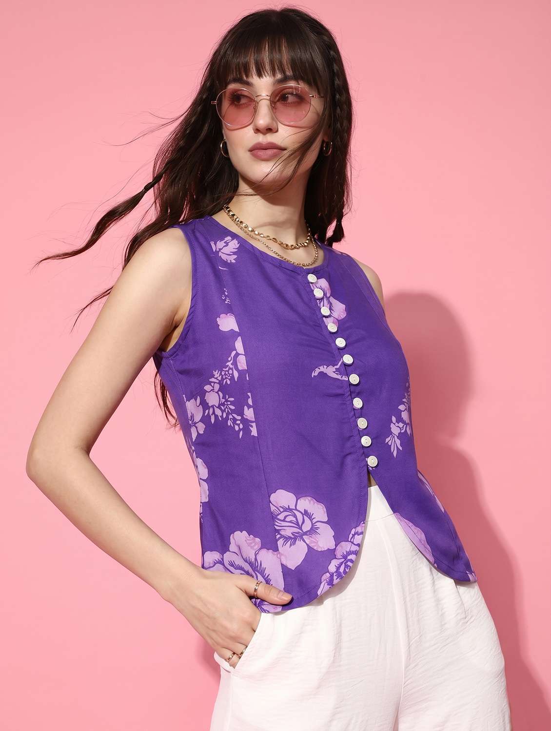 women floral printed sleeveless vest top - 22498689 -  Standard Image - 3