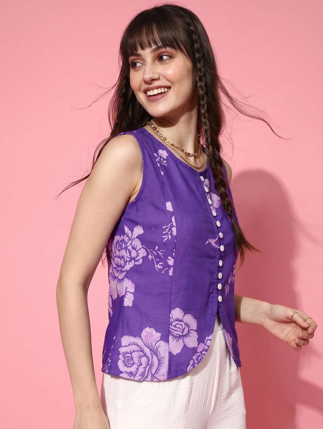 women floral printed sleeveless vest top - 22498689 -  Standard Image - 5