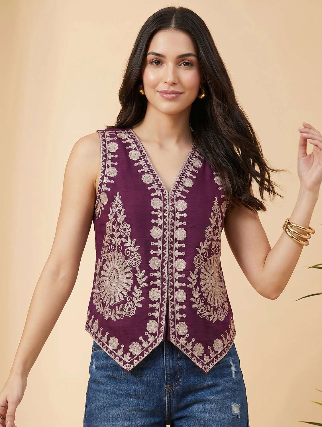 women embroidered sleeveless vest top - 22498694 -  Standard Image - 5