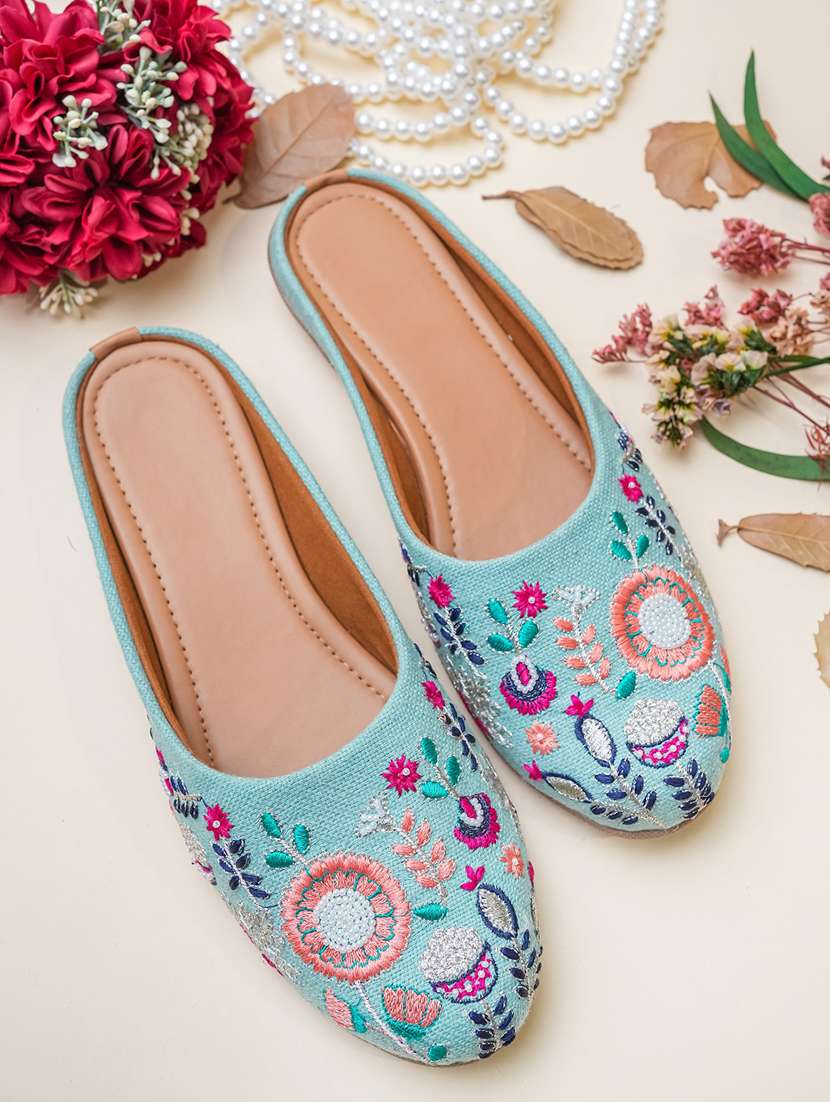 women embroidered slip on mules