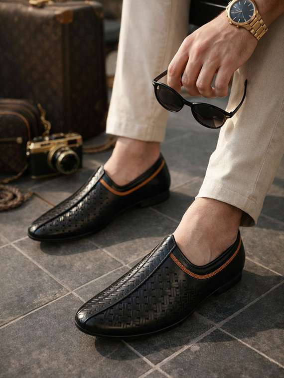men black slip on mojari - 22498889 -  Standard Image - 5