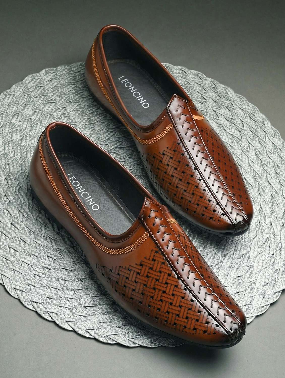 men brown slip on mojari