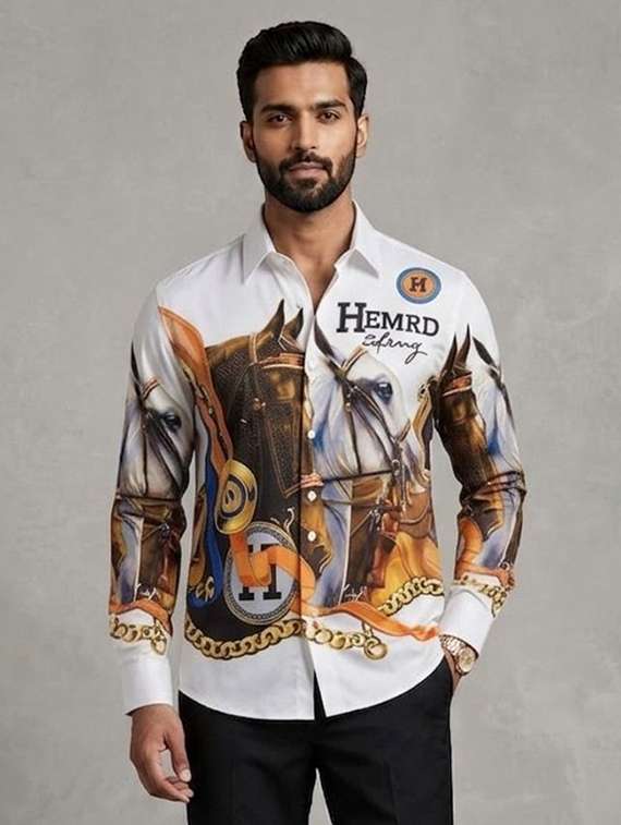 men printed long sleeve regular fit casual shirt