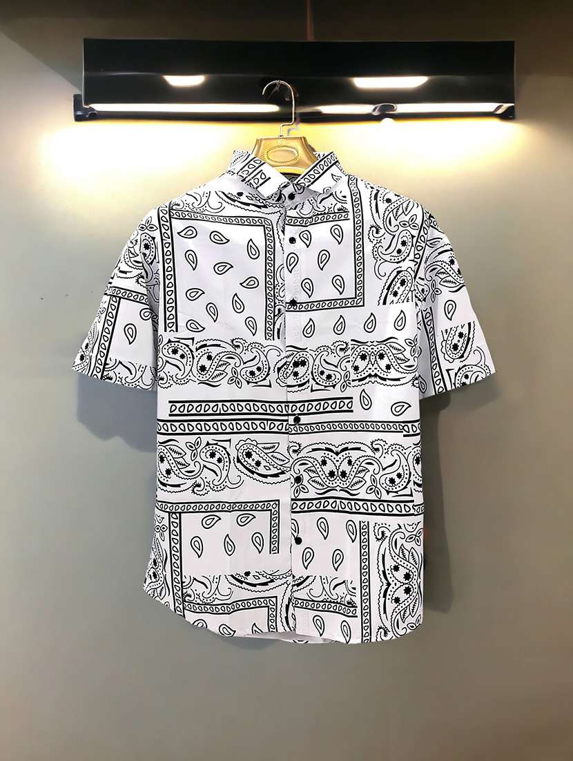 men printed short sleeve regular fit casual shirt