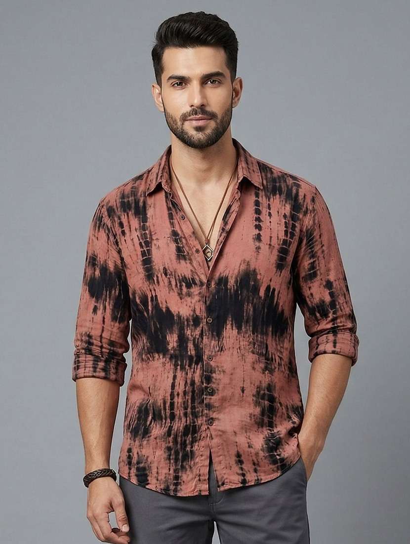 men printed long sleeve regular fit casual shirt