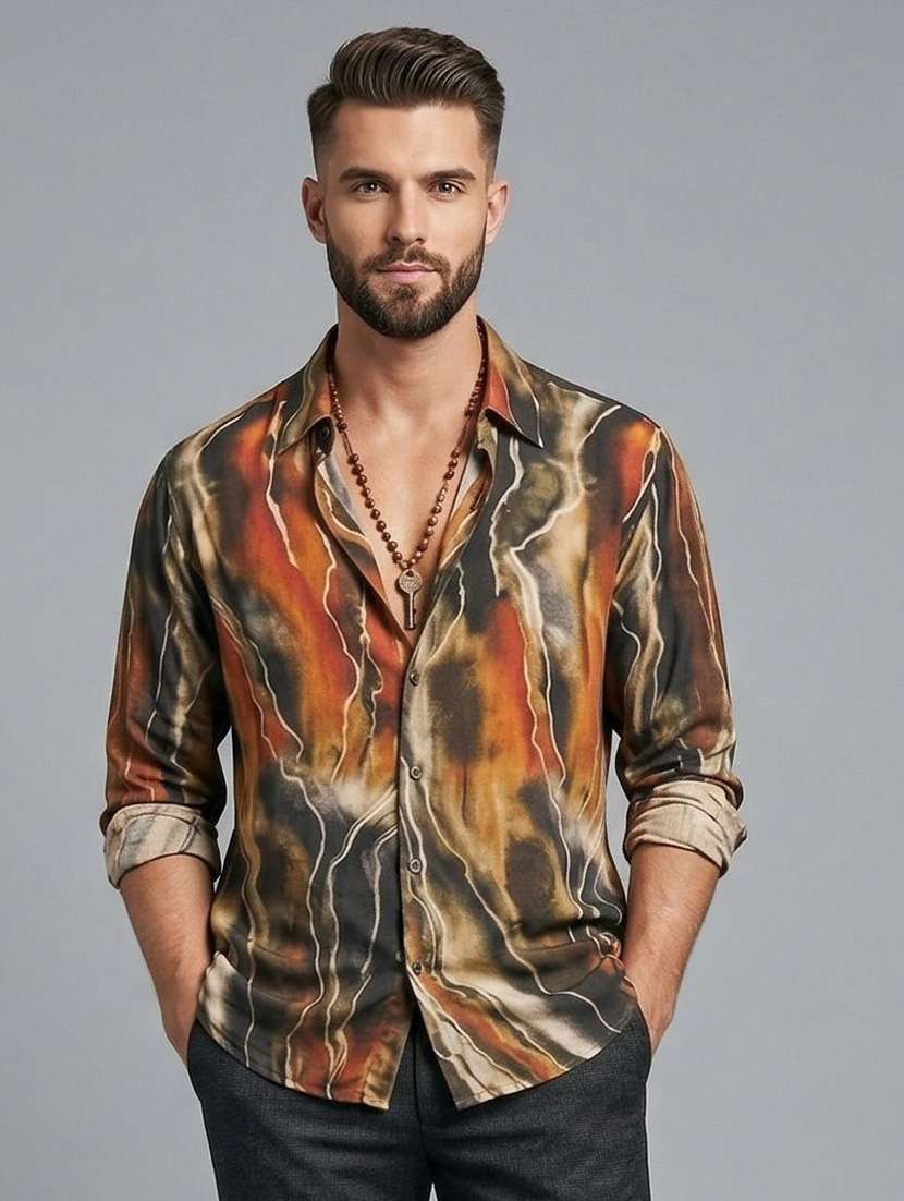 men printed long sleeve regular fit casual shirt