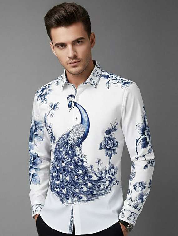 men printed long sleeve regular fit casual shirt