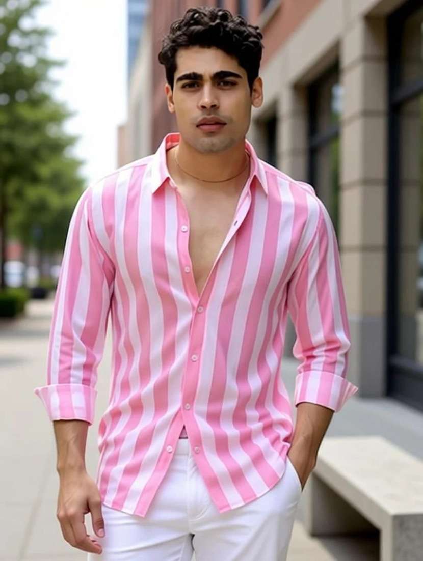 men striped long sleeve regular fit casual shirt
