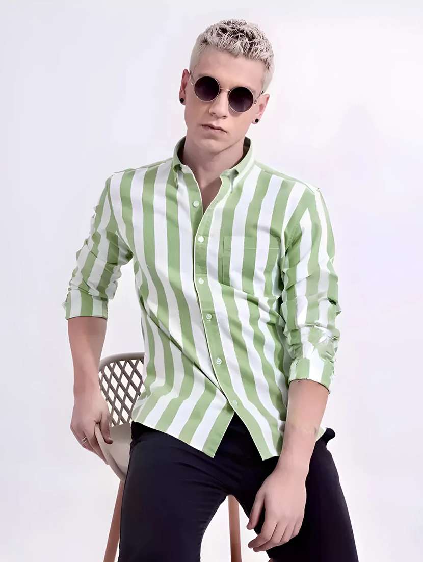 men striped long sleeve regular fit casual shirt