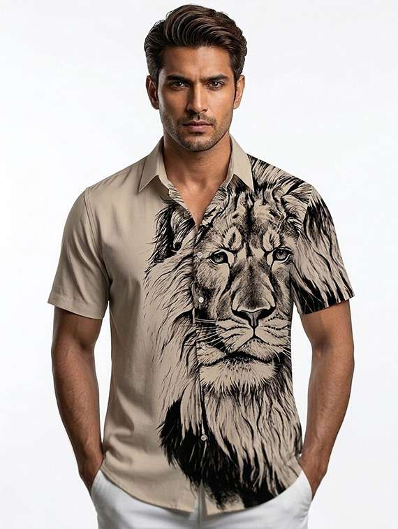 men printed short sleeve regular fit casual shirt